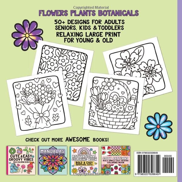 Simple Floral Coloring Book Bold and Easy : Flowers Plants Botanicals: 35+ Designs For Adults, Seniors, Kids & Toddlers Relaxing large Print For Young & Old (Simple Coloring Books) image 3