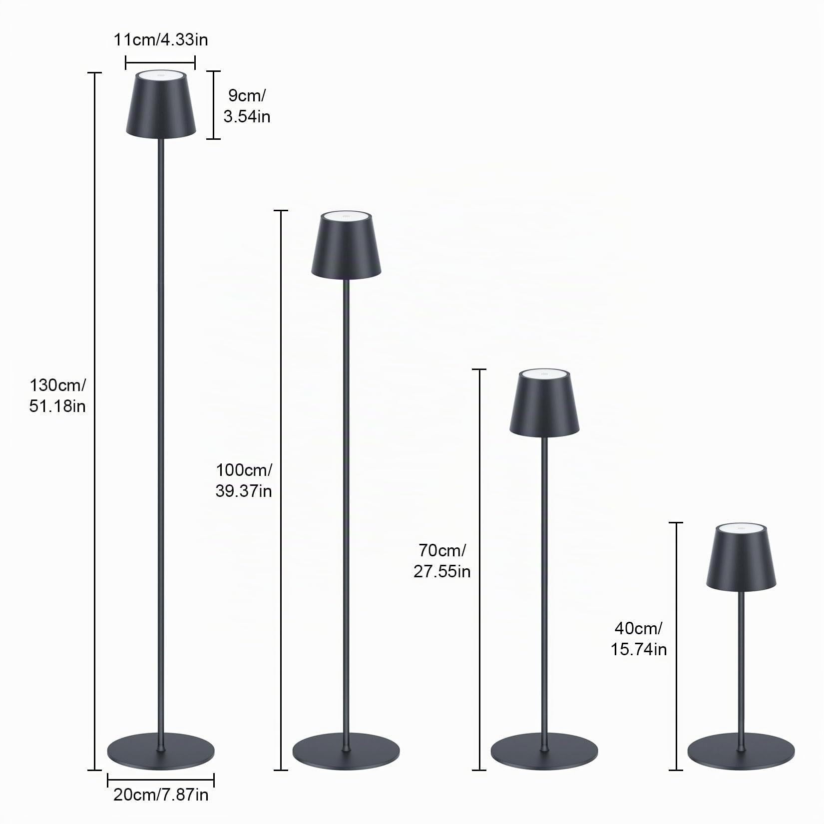 Lampadaire LED Dimmable avec piles, Lampadaire sans fil rechargeable avec commande tactile pour l'éclairage intérieur et extérieur, salon, balcon, Anthracite