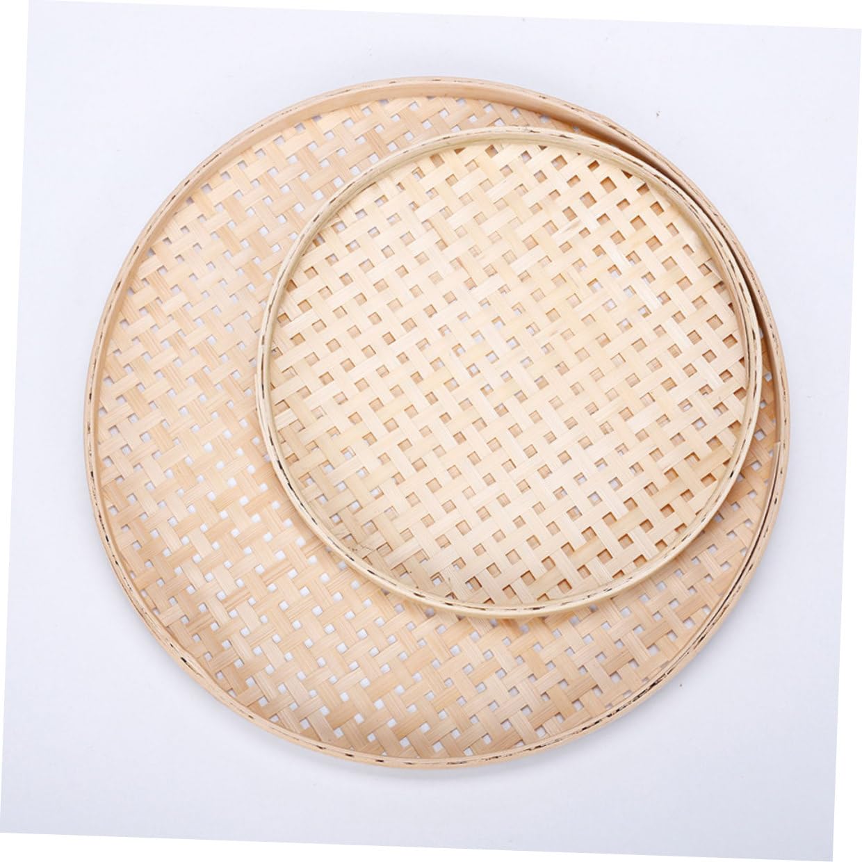 Setaccio Rotondo in Bambù Intrecciato 2 Pezzi, Beige