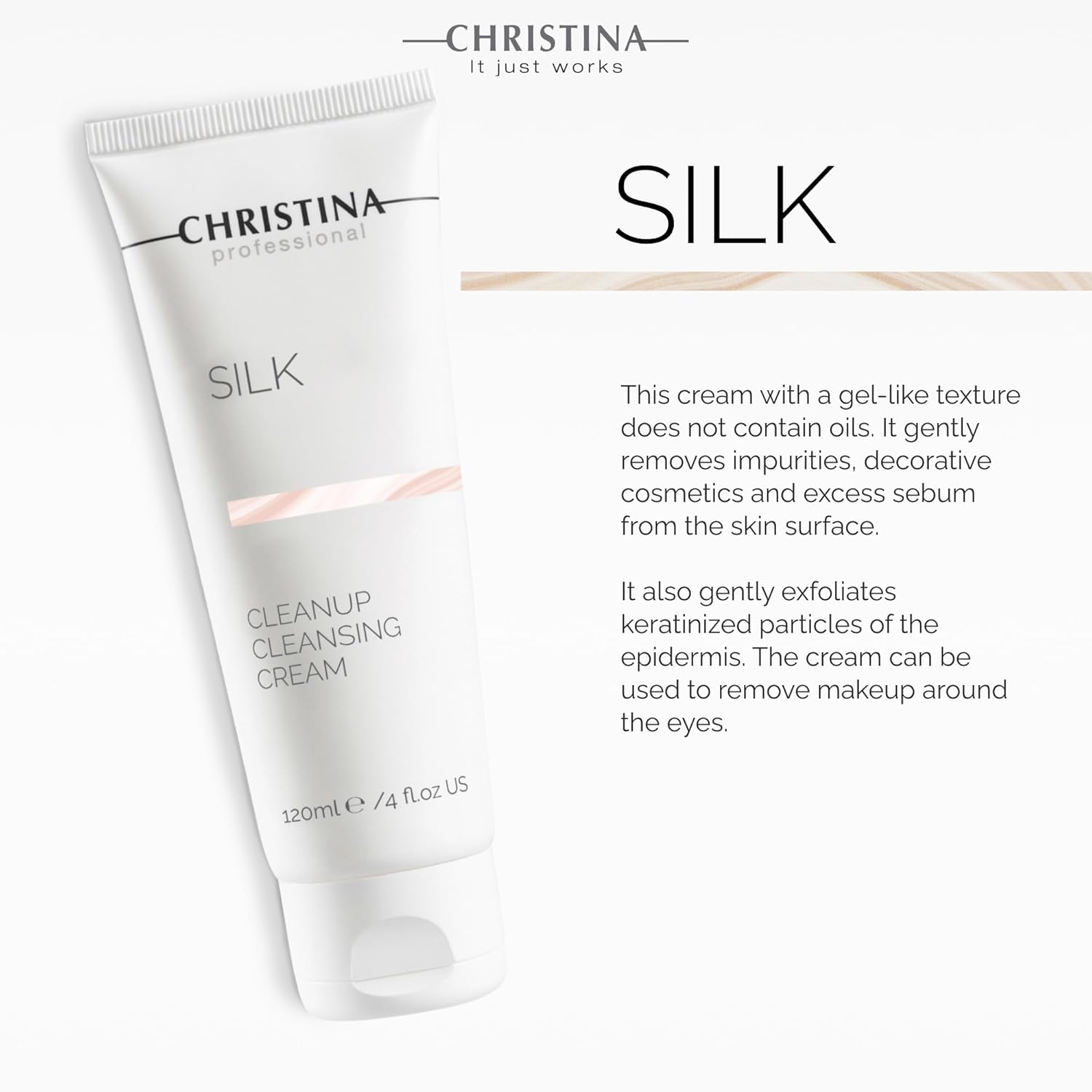 Christina Silk CleanUp Cleansing Cream for Face | Oil-Free Gel Texture, Relieves Irritation, Moisturizing Effect, Suitable For Dry & Sensitive Skin | 24-Hour Care, Ideal for Face Makeup Removal 120ml - Image 2