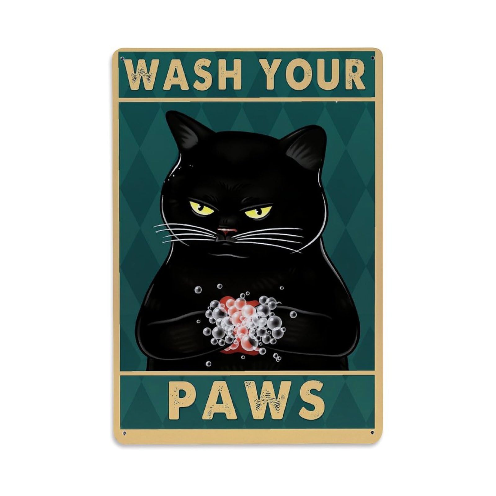 Jdfenggu Vintage Wash Your Paws Cat Poster Retro Metal Tin Sign, Metal Poster For Bar, Home, Man Cave, Kitchen, Laundry Room Art Decor 8X12 Inch