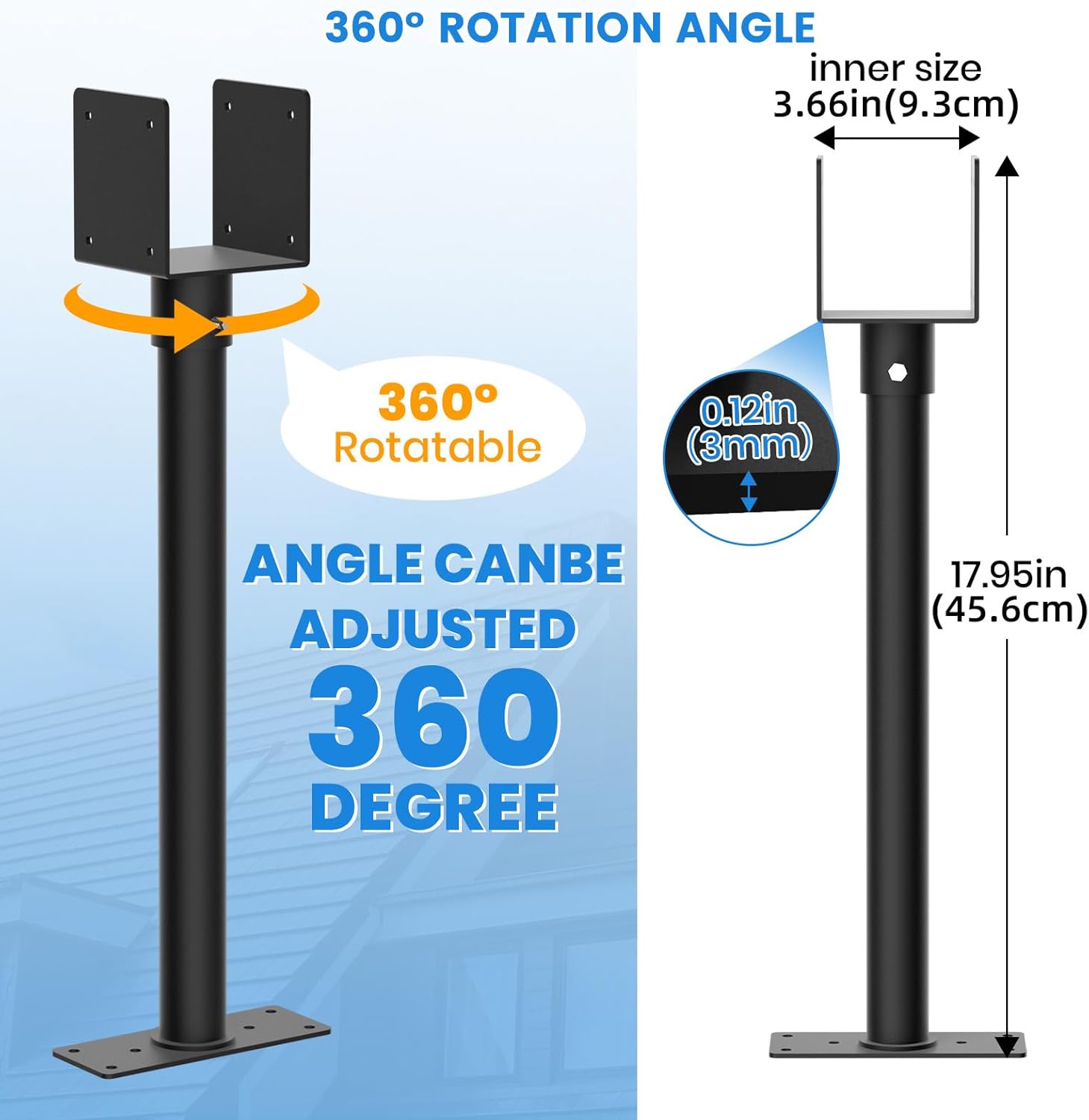 2 Pc 3.6" Heavy Duty Saddle Roof Riser Brackets for Patio Pergolas, 18" High Roof Riser, Adjustable Patio Roof Riser, Black Powder-Coated Fit 4x4, 4x6 Lumber for Patio Gazebos/Balconies