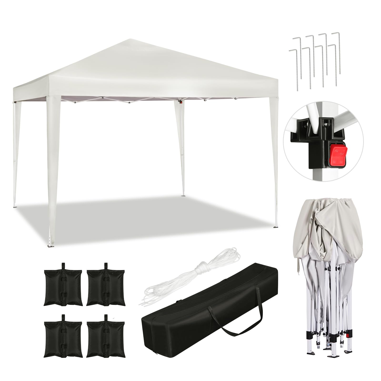 WOLTU Tonnelle de Jardin Pliable 3x3m avec Sacs de Sable Beige | UPF 50+ UV, imperméable, hauteur ajustable, vent stable, avec sacs de sable, Jardin