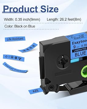 2 Pack Compatible with P-Touch TZe-521 AZE-521 TZ-521 Black on Blue 9mm 0.35'' Laminated Label Tape Replacement for Ptouch PT-H100 PT-D200 D210 D400 PT-P700 PT-1000 PT-2030 Label Maker