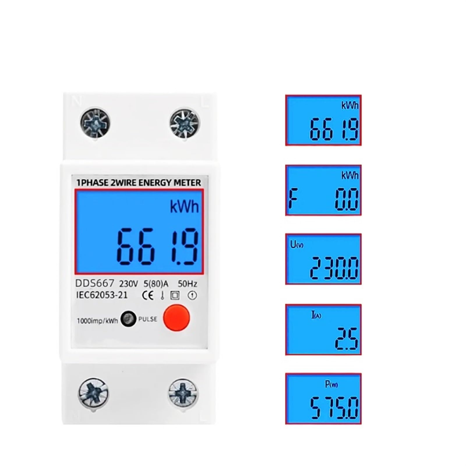 Jednofazowy, dwuprzewodowy, cyfrowy wyświetlacz, watomierz, zużycie energii, licznik energii elektrycznej, KWh, AC 230 V, 50 Hz, 1 szt. (bez podświetlenia)