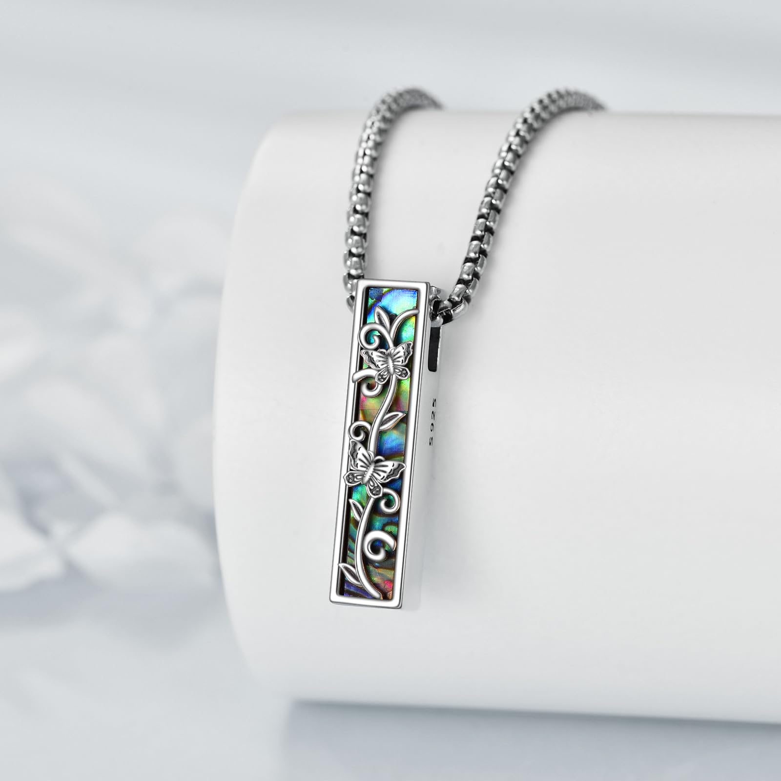 Urne Halsketten für Asche Sterling Silber 3D Bar Kremation Schmuck für Asche Erinnerung Schmuck für Damen Herren