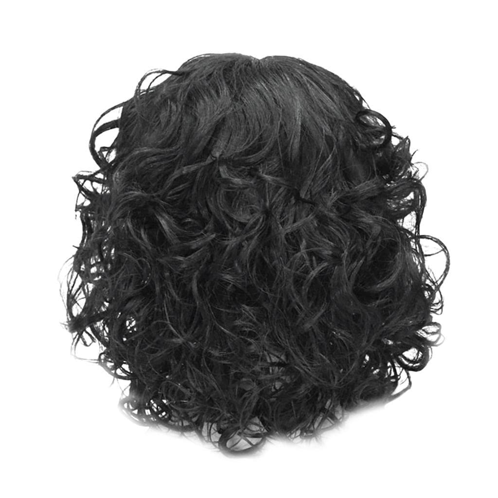 14" Elegant Women Short Fluffy Kinky Wavy Curly Synthetic Hair Wigs Black-picture-10