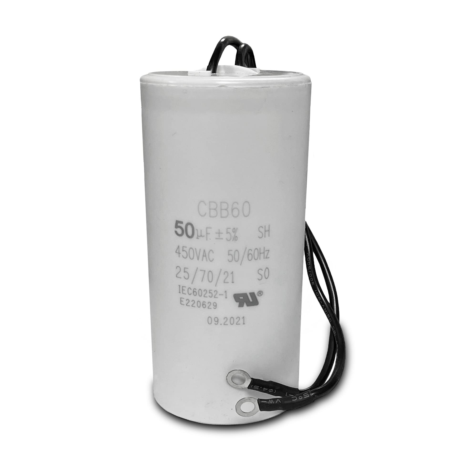 AceCrew CBB60 50uF Capacitor 450VAC 50/60Hz Round Cylinder 2 Wires, Metallized Polypropylene Film Capacitor for Motor Run, Air Conditioners, Washing