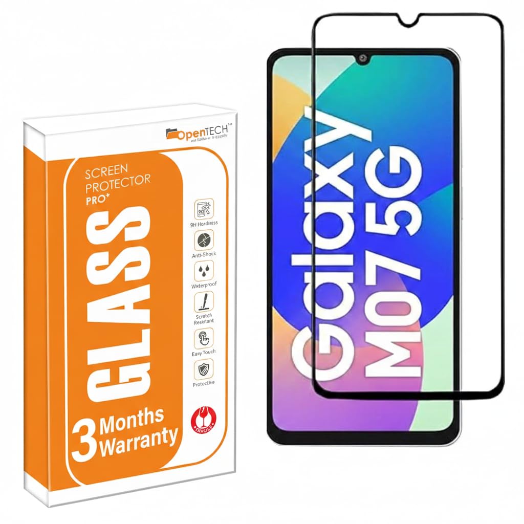 OpenTech® Military-Grade Gorilla Tempered Glass Screen Protector Compatible for Samsung Galaxy M07/ A06 / M06 / A07 / F07 / F07 with Edge to Edge Coverage and Easy Installation kit - Case Friendly Glass