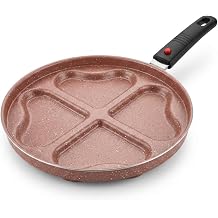 Papilla Redio Romantik 24 cm Kalpli Pankek ve Omlet Tavas  - 4 G zl ,  kar labilir Sapl  Yanmaz Yap maz B lmeli Tava PEMBE