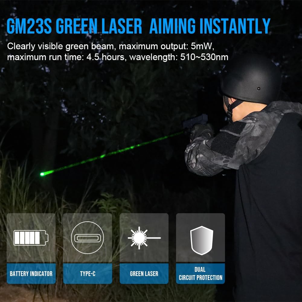 Person using TrustFire GM23S green laser aiming at night