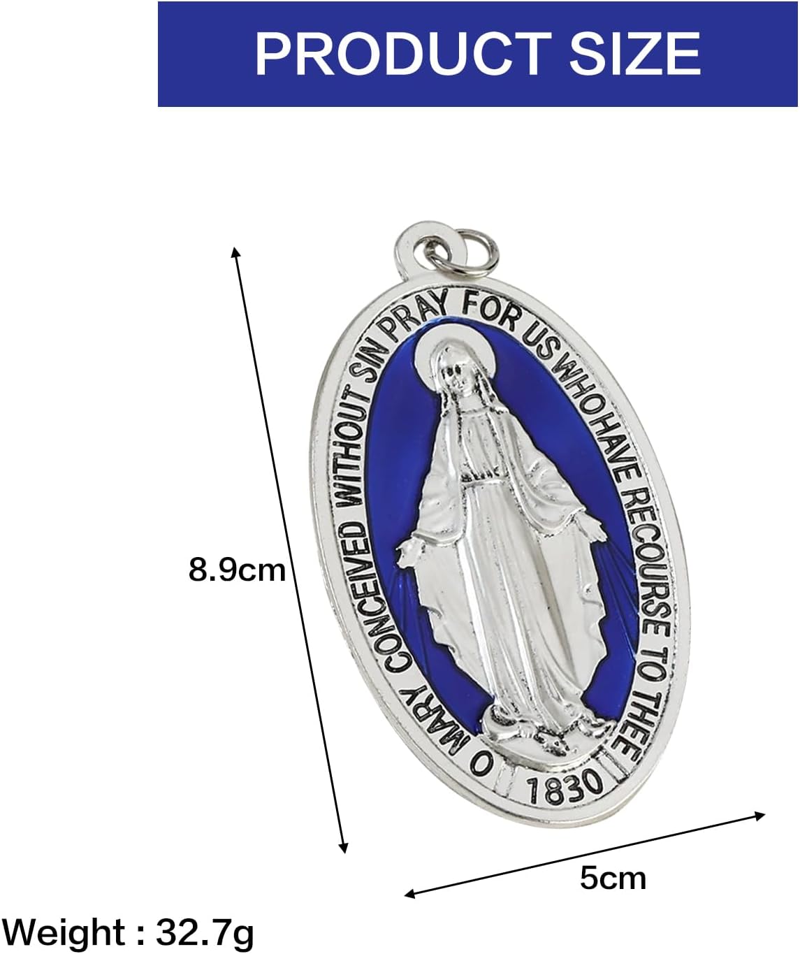 Extra Large Medal Silver-Plated Pendant, Medalla de la Virgen Milagrosa Catholic Charms Fit Gifts, Medalla Milagrosa Catolica Virgin Mary Pendant,3.5 Inch - Image 2