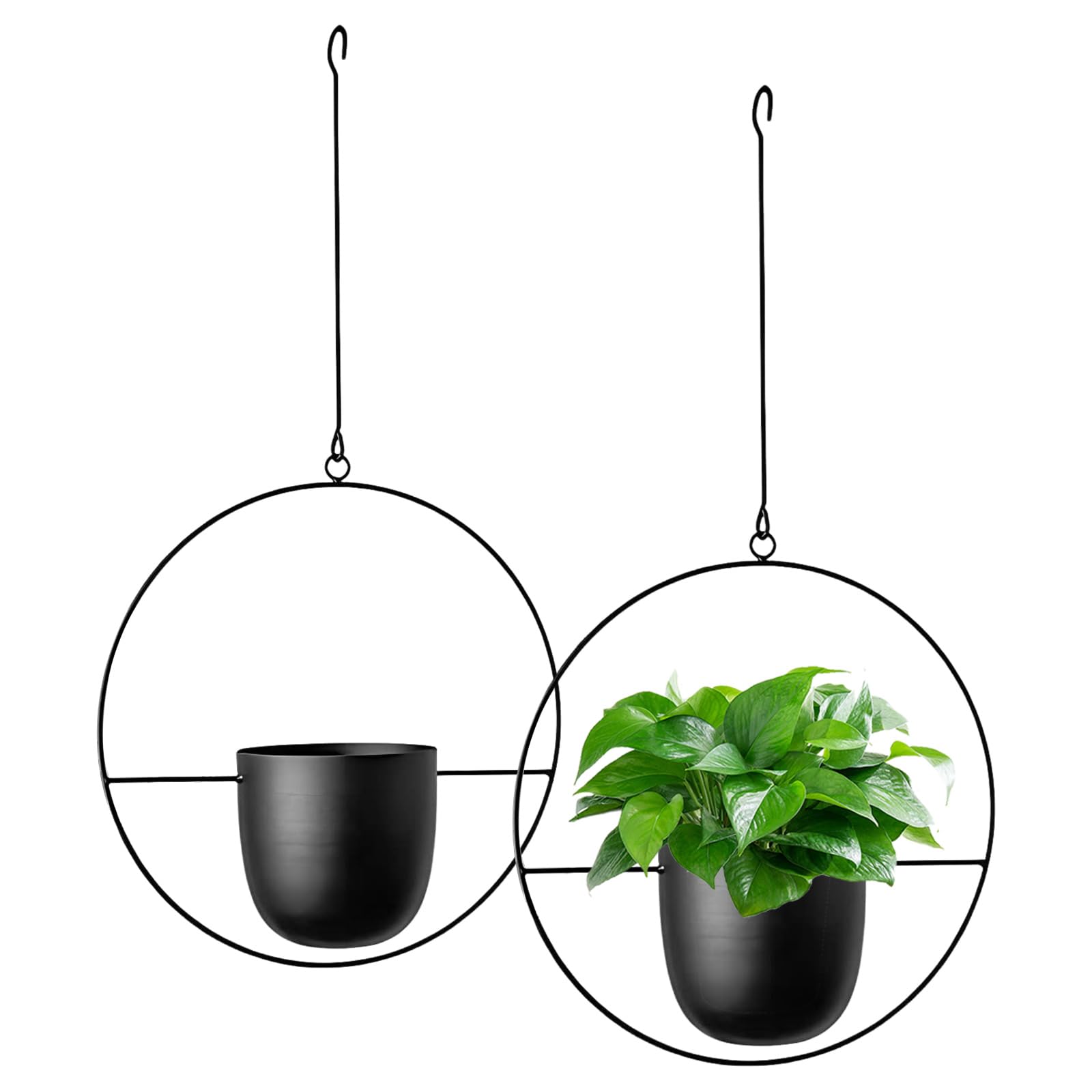 maxant Blumenampel, Hängende Pflanzgefäße, 2 Stück Metall Hängend Blumenampel, Schwarz Decke Hängende Blumentopf, Pflanzen Blumentopf Hängende, für Innen- und Außenbereich, Deko für Zuhause, Büro