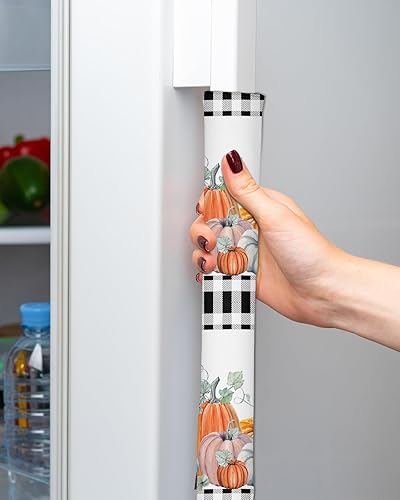 Miniatura 2 de Juego de 2 fundas para manijas de puerta de refrigerador con diseño de calabaza de Acción de Gracias, para lavavajillas, microondas, horno, nevera,
