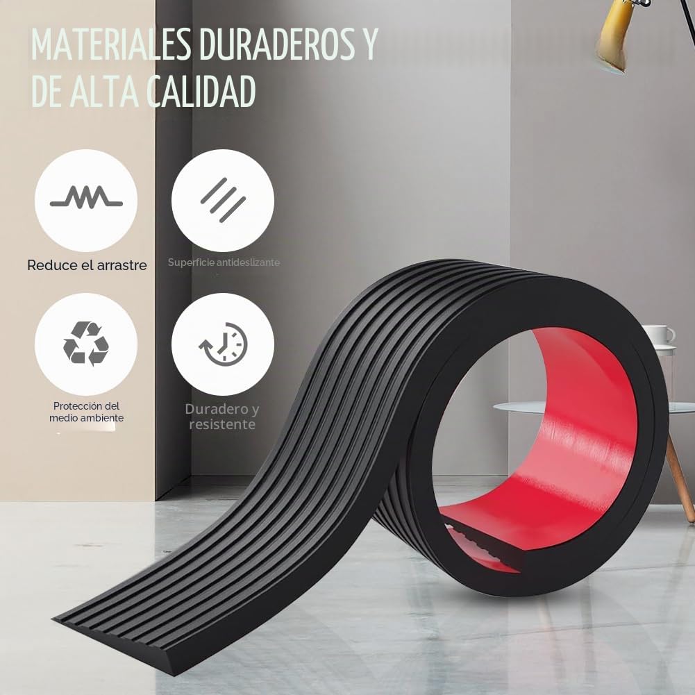 Rampa de umbral de puerta 900 x 80 x (10-30) mm, rampa de goma autoadhesiva de goma maciza, antideslizante para silla de ruedas para andadores (maciza 90 x 8 cm, 1,5 cm de altura)