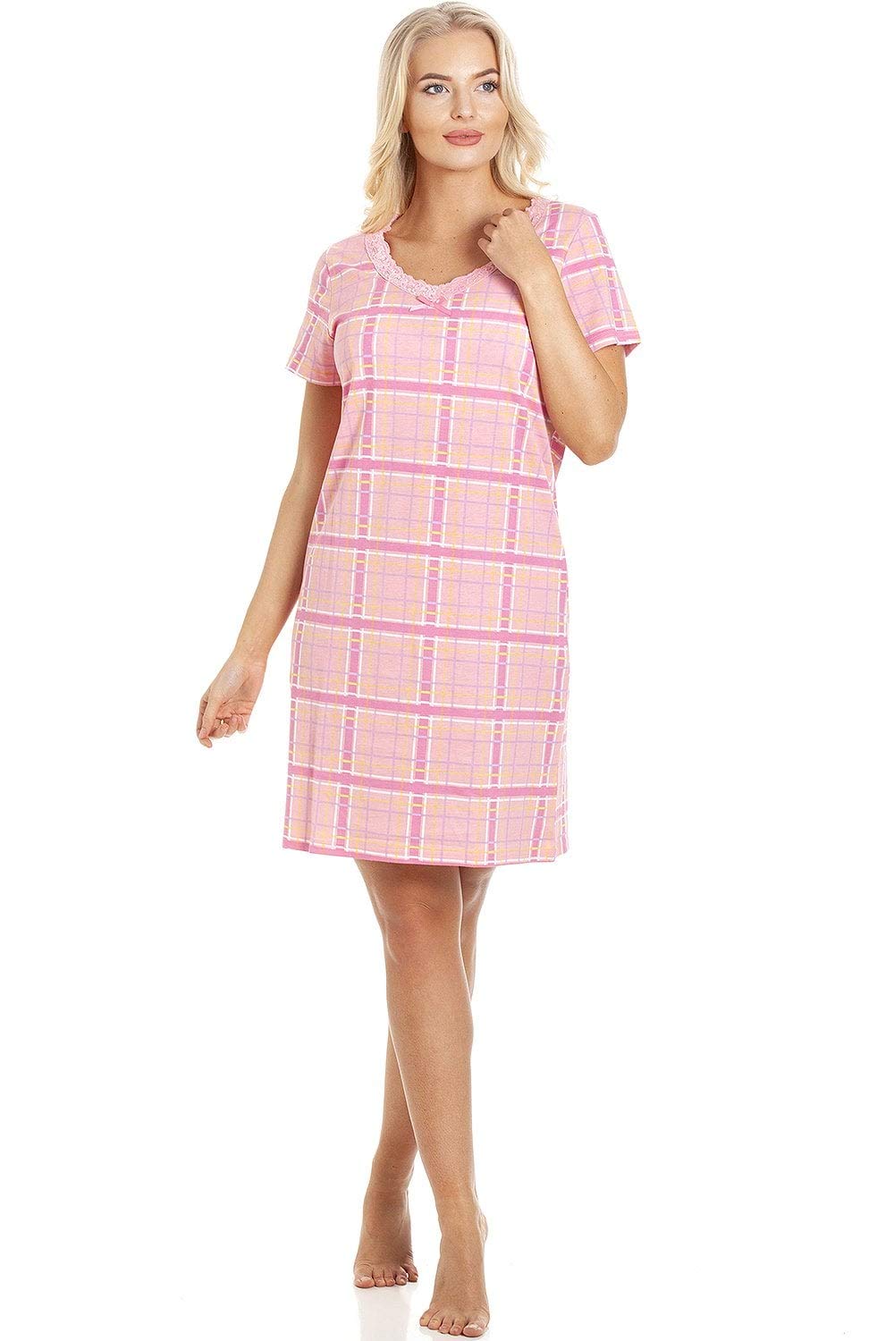 Camille Women's Pink Soft Cotton Summer Nightdresses - 10-12