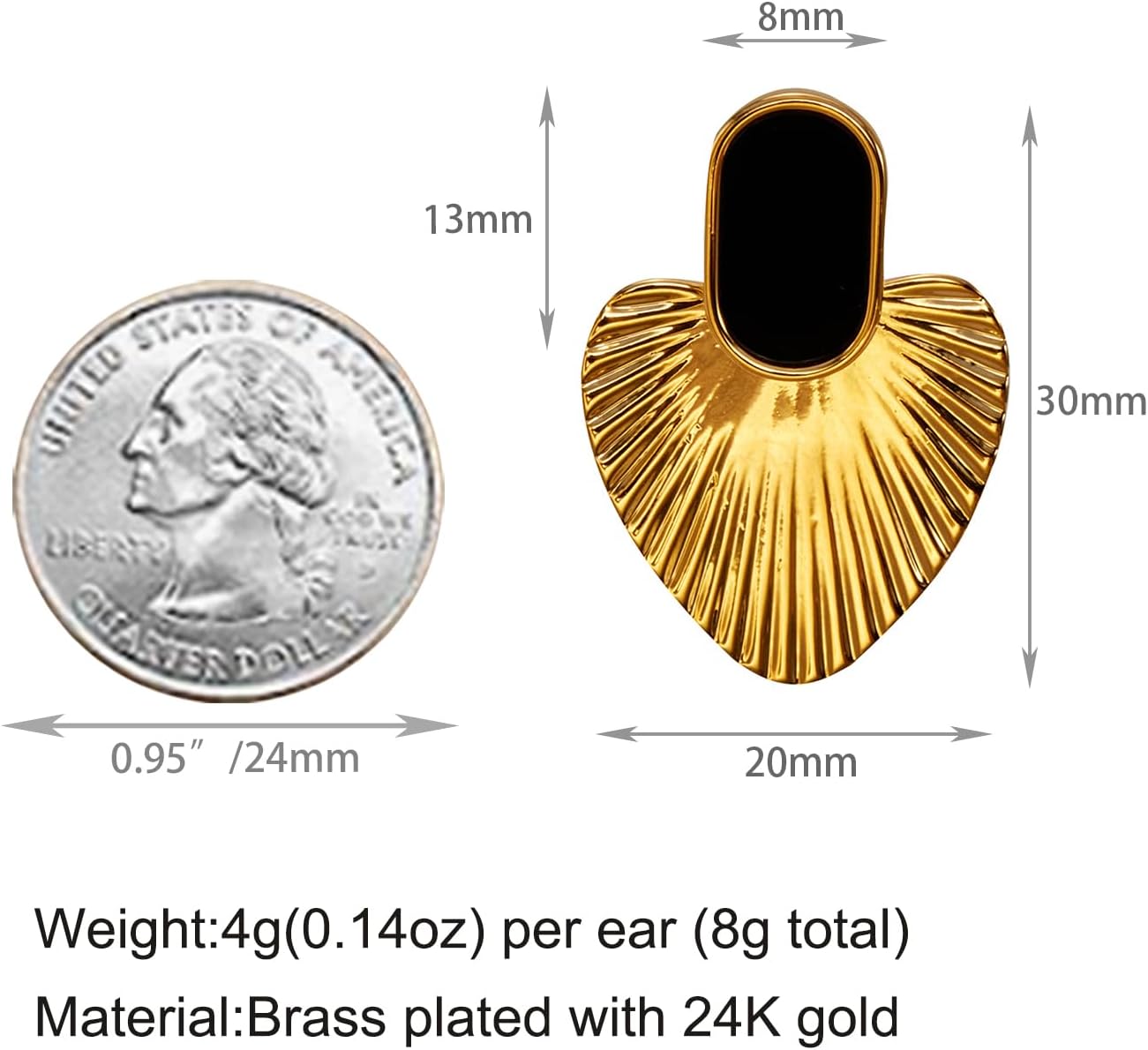 Black/White/Red/Green/Pink/Beige gold earrings for women-24K Gold Plated Heart Statement Earrings | Fashion Vintage Chunky Gold Drop Earrings | Trendy Prom Wedding Beach Dangle Earrings. - Image 6