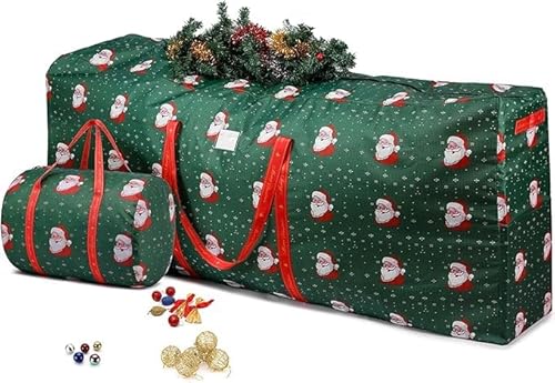 Christmas Tree Storage Bag Fits for 6ft, 9ft Disassembled Tree, Waterproof Large Heavy Duty Xmas Artificial Tree Bags,XL Assembled Tree Duffel Bag with Ornament Storage Bag (green)