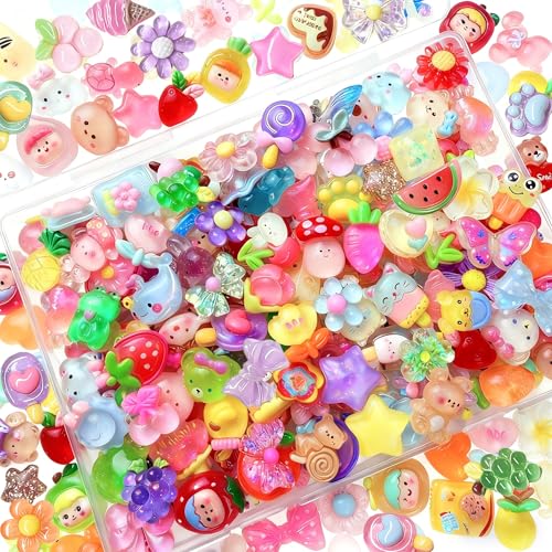 120PCS Mixed Colors Slime Charms Cute Flatback Random Resin Charms Bulk Slime Accessories Embellishments for Phone Junk Cases Scrapbooking Hair Clips & DIY Craft Decoration(Mixed Colors)
