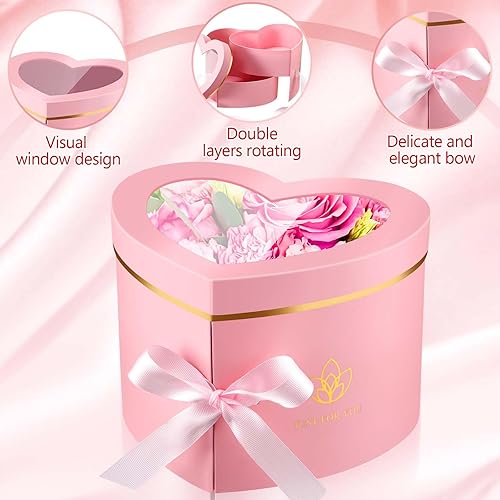 Miniatura 10 de Gueevin 4 cajas en forma de corazón, cajas de corazón para flores, caja de regalo floral con tapas, caja de regalo del día de San Valentín, cajas de