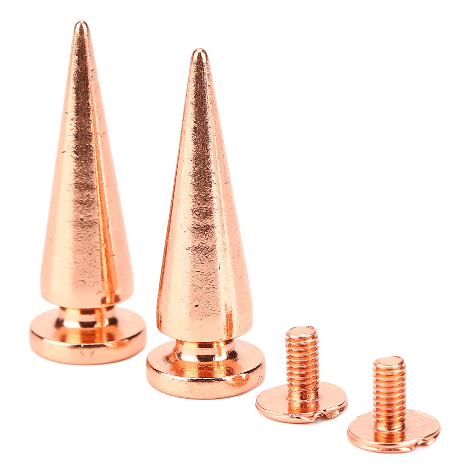 100 Juegos Punk Cone Spikes Screwback Studs Galvanoplastia Oro Rosa Remaches De Metal Tornillo Para Bricolaje Trabajo Artesanal De Cuero, Bolsos Cinturones Zapatos Adorno(10 * 28mm)