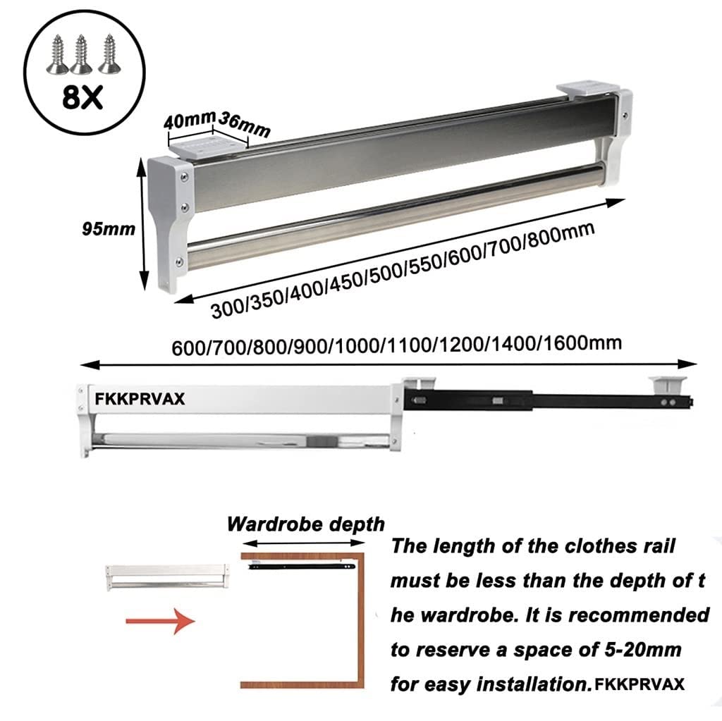 Barre de penderie coulissante 30-80 cm pour Pantalons, Tringle à vêtements en Acier Inoxydable Blanc (Taille : 550 mm/21,6 Pouces)