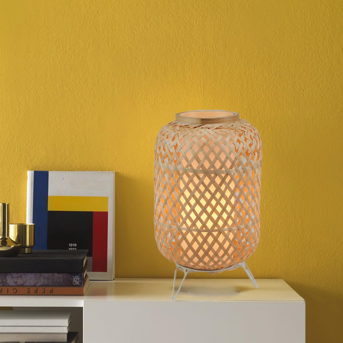 Alpinaluz Lampada da tavolo in vimini E27 - stile vintage nordico con paralume e diffusore interno in policarbonato trasparente