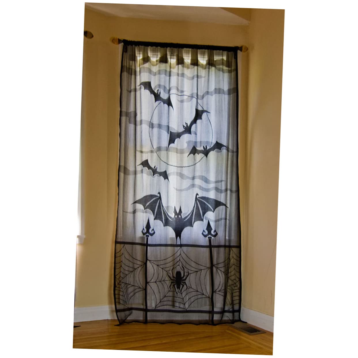 IMIKEYA 4 Pièces Rideau De La Fenêtre Décorations De d'halloween Rideau à Franges Rideaux Transparents Noirs Rideaux en Toile D'araignée Décoration De Fête d'halloween Portière