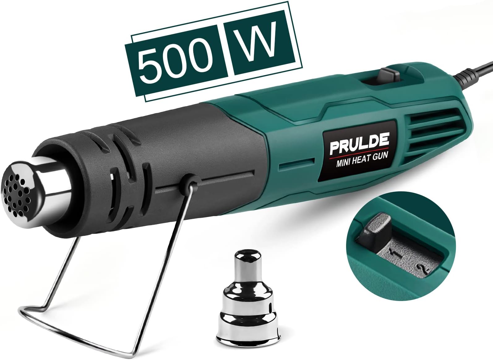 PRULDE Mini Heat Gun Dual Temp, 500W Hot Air Gun Tool 248℃-454℃ with one Nozzle for Crafts DIY, Epoxy Resin, Shrink Wrap, Electronics, Embossing
