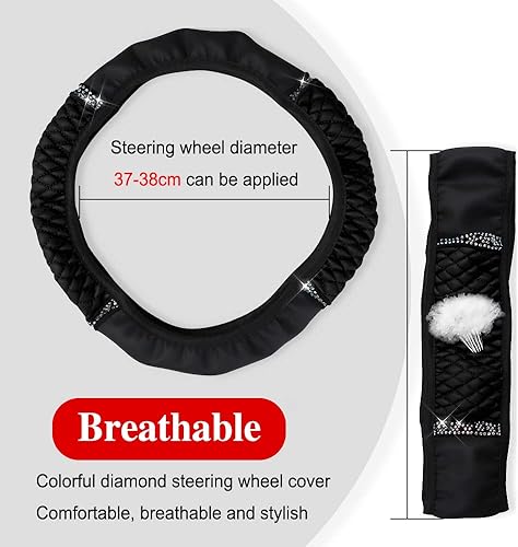 Miniatura 2 de Bling - Funda de cuero suave para volante, 15 pulgadas, protector elástico para volante de automóvil con diamantes de imitación coloridos, protector