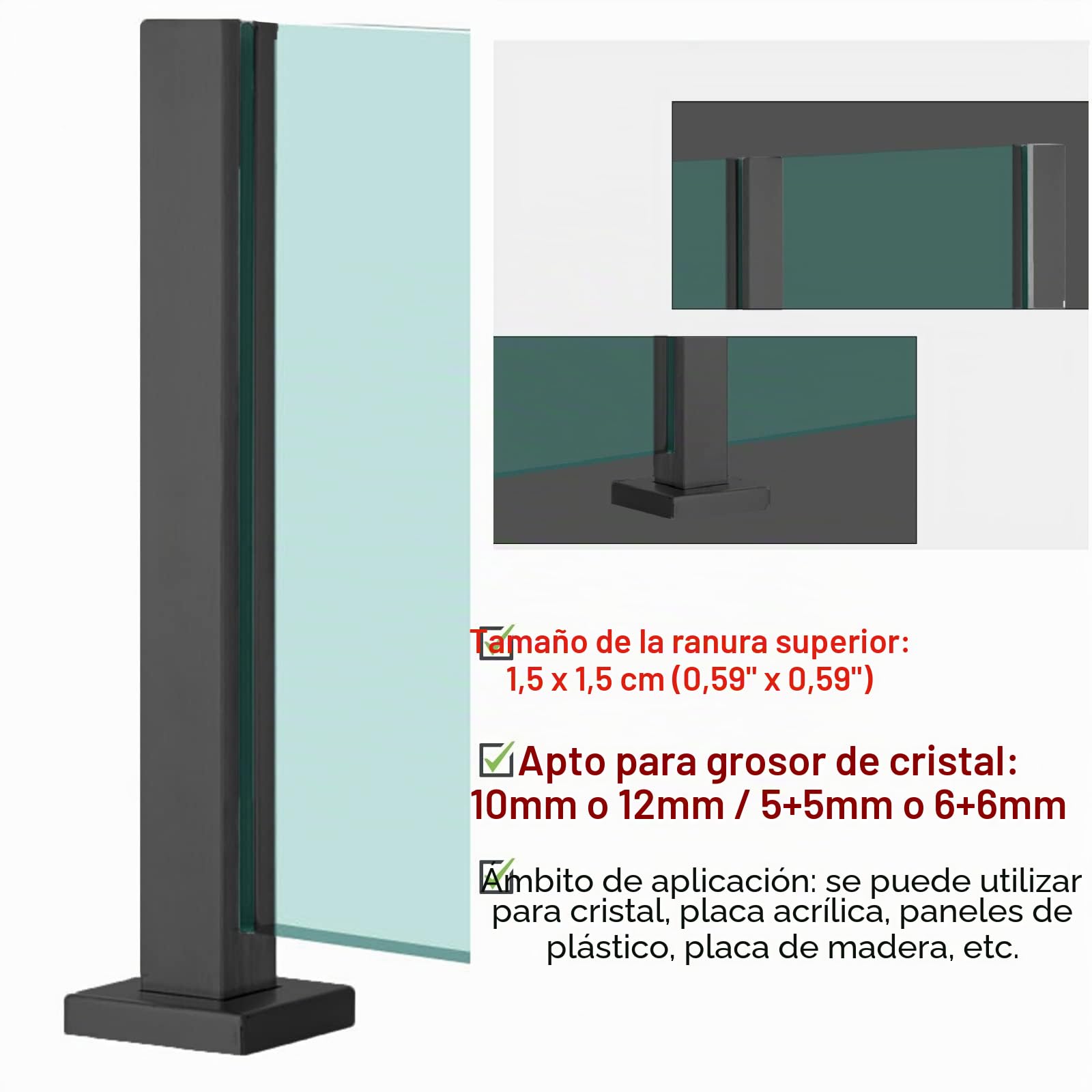 Glass Balustrade Post Clamp, Terrace Balcony Deck Glass Panel Post, 60/70/80/90/100/110/120/130 cm Tall Baluster Column Kit, 304 Stainless Steel Fence Support System ( Color : Mid Post , Size : Height
