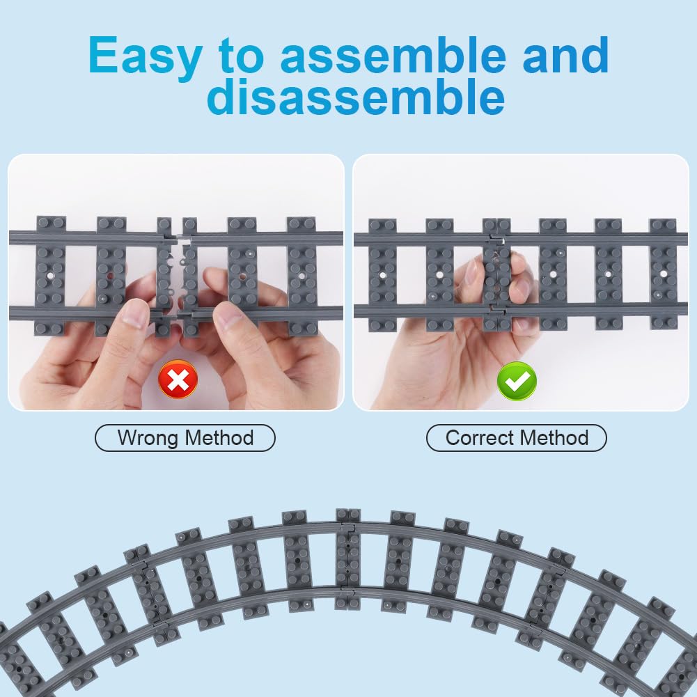 HOTUT 32 PCS City Train Tracks, City Railway Rail Set, Toy Train Track Extension Pack Compatible with All Major Brand - Image 3