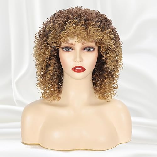 Miniatura 3 de Pelucas rubias afro rizadas cortas rizadas pelucas completas marrón mezclado rubio sintético resistente al calor pelucas para mujeres africanas con
