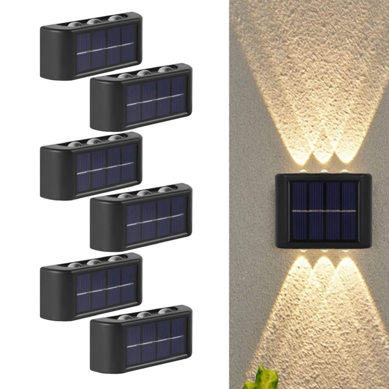 6 Led Solar Up Down Wall Lights, Warm White Illuminate Outdoor Wall Lamps for House,Small Exterior Light Fixture Waterproof Nordic Style Lighting Decor for Home Garden Porch (6 Pack)
