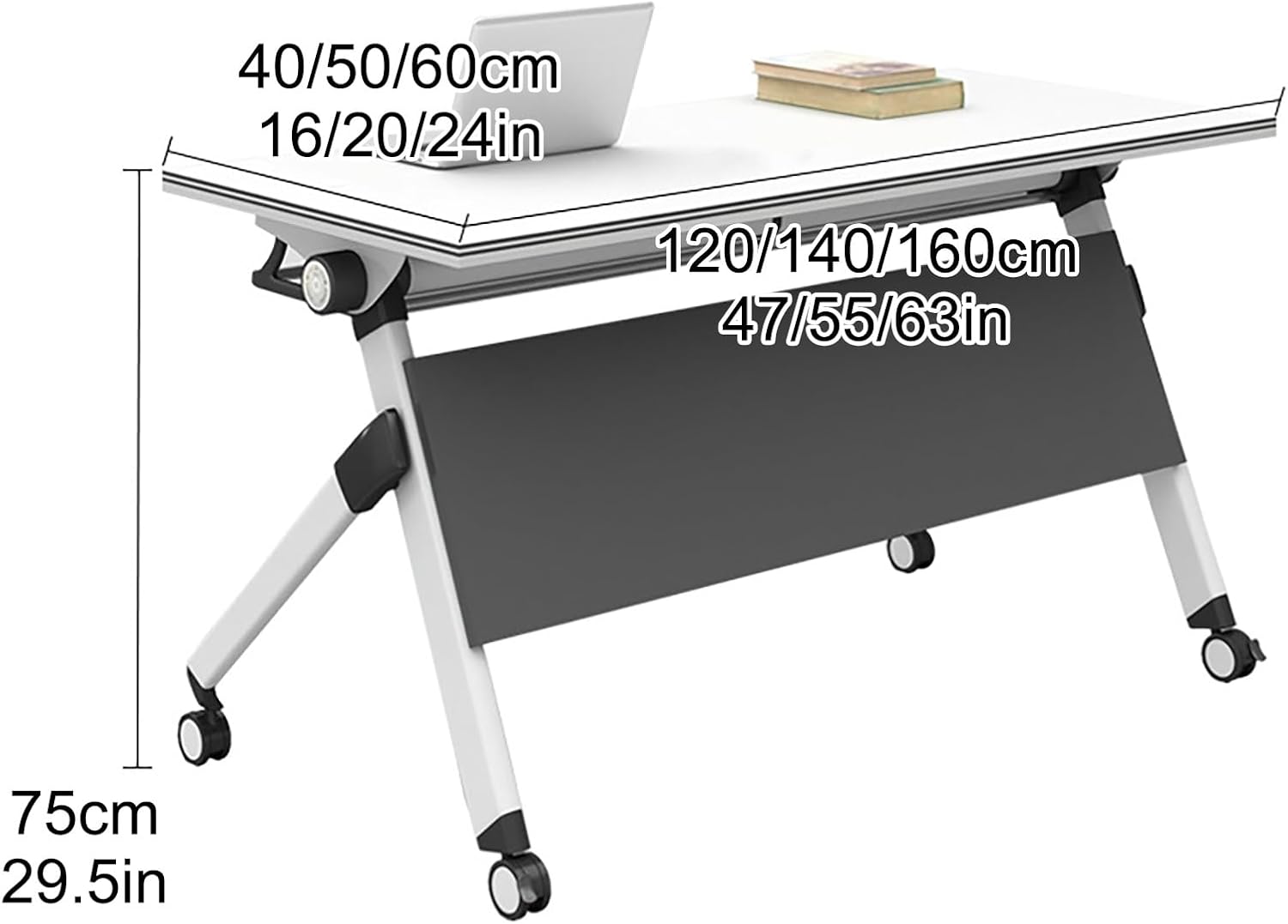 Folding Conference Table,Folding Flip Top Office Meeting Table Mobile Conference Table,Conference Table with Four Locking Wheels,for Office,Meeting Room(120 * 75 * 60cm/47 * 29
