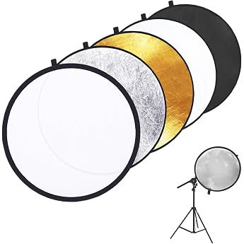 5-in-1 Reflector 60 cm Round Photography Light Reflector Foldable Folding Reflector Diffuser Photography with Storage Bag Disc Reflector for Portrait Photo Selfie Wedding Photography