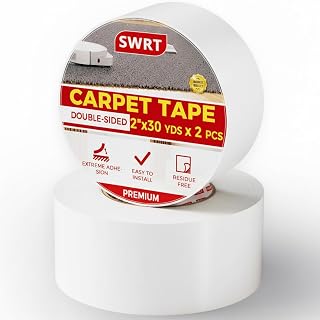 SWRT Heavy Duty Double Sided Carpet Tape for Hardwood Floors - Anti-Slip Rug Gripper, No Residue, Wood Safe, Easy Removal 2" x 30 Yards (2 Rolls)