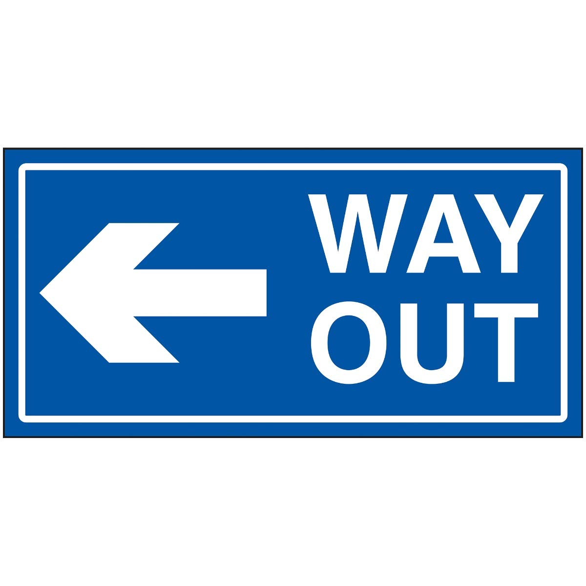 VSafety Way Out Arrow Left Sign - 300x150mm - Blue Rigid Plastic