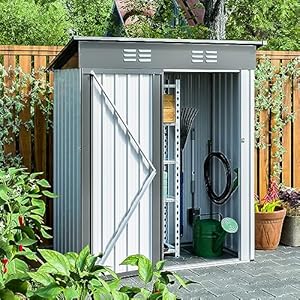 5X3 FT Outdoor Storage Shed Waterproof Metal Garden Sheds with Lockable Door Steel Tool Storage Buildings Shed Outdoor Storage House for Garden Backyard Patio Lawn Trash CansWhite