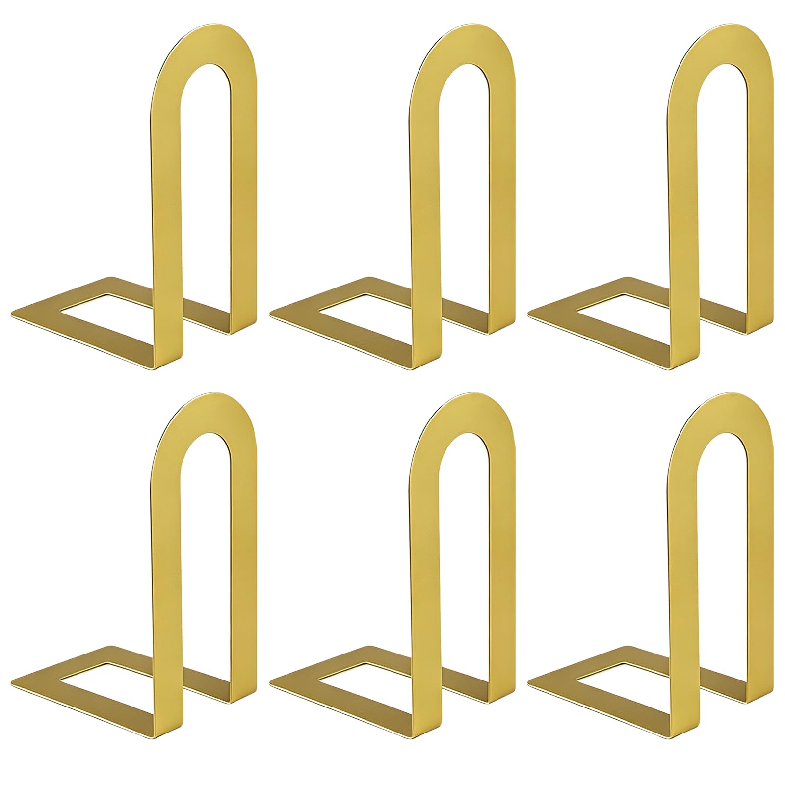 Book Ends for Shelves Heavy Duty Gold Metal Bookends 6Pcs