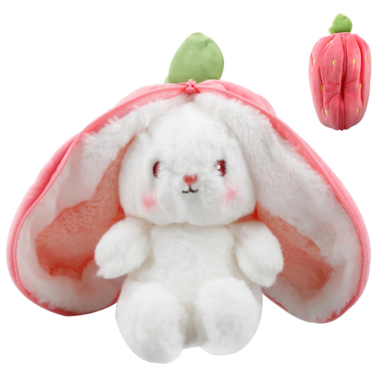 Vanyibro Rabbit Muppet Toys,2023 New Strawberry Bunny Plush Toy, Reversible Cuddle Bunny Toy for Kids,Soft and Lightweight Stuffed Animal