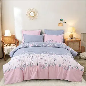 YKC 170TC Supersoft Glace Cotton Duvet Cover II Razai Cover II Quilt Cover for Double Bed Size with Zipper Dohars (Without Filling) Size 90x100 inch (Blue Pink White)