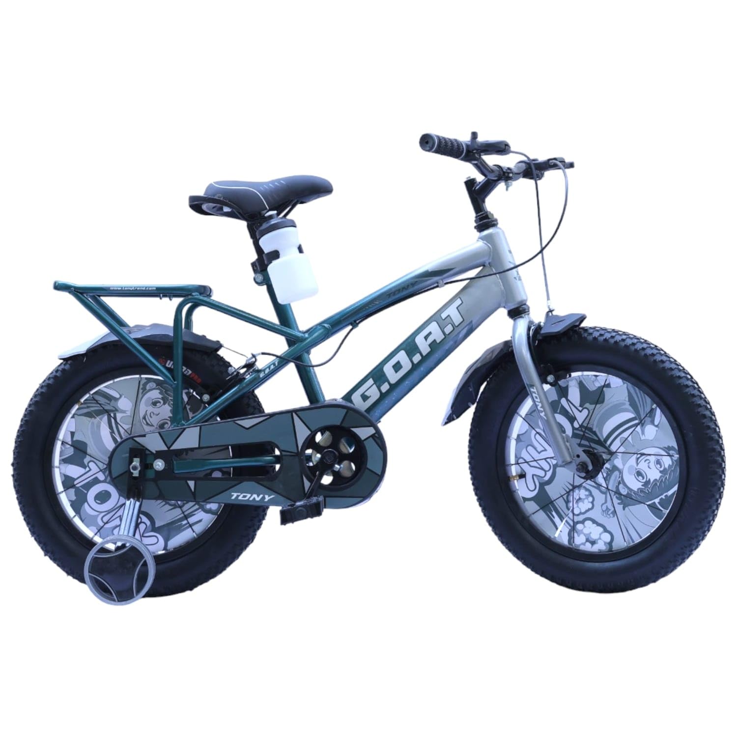 TONY RAW Bicycles Sports Gigi 14T BMX Single Speed Bicycle Cycle for Kids 2 Years to 5 Years Boys & Girls Double Back Seat with Training Side Wheels Water Sipper (Silver Black) (B0DFC33FHQ) Amazon Price History, Amazon Price Tracker