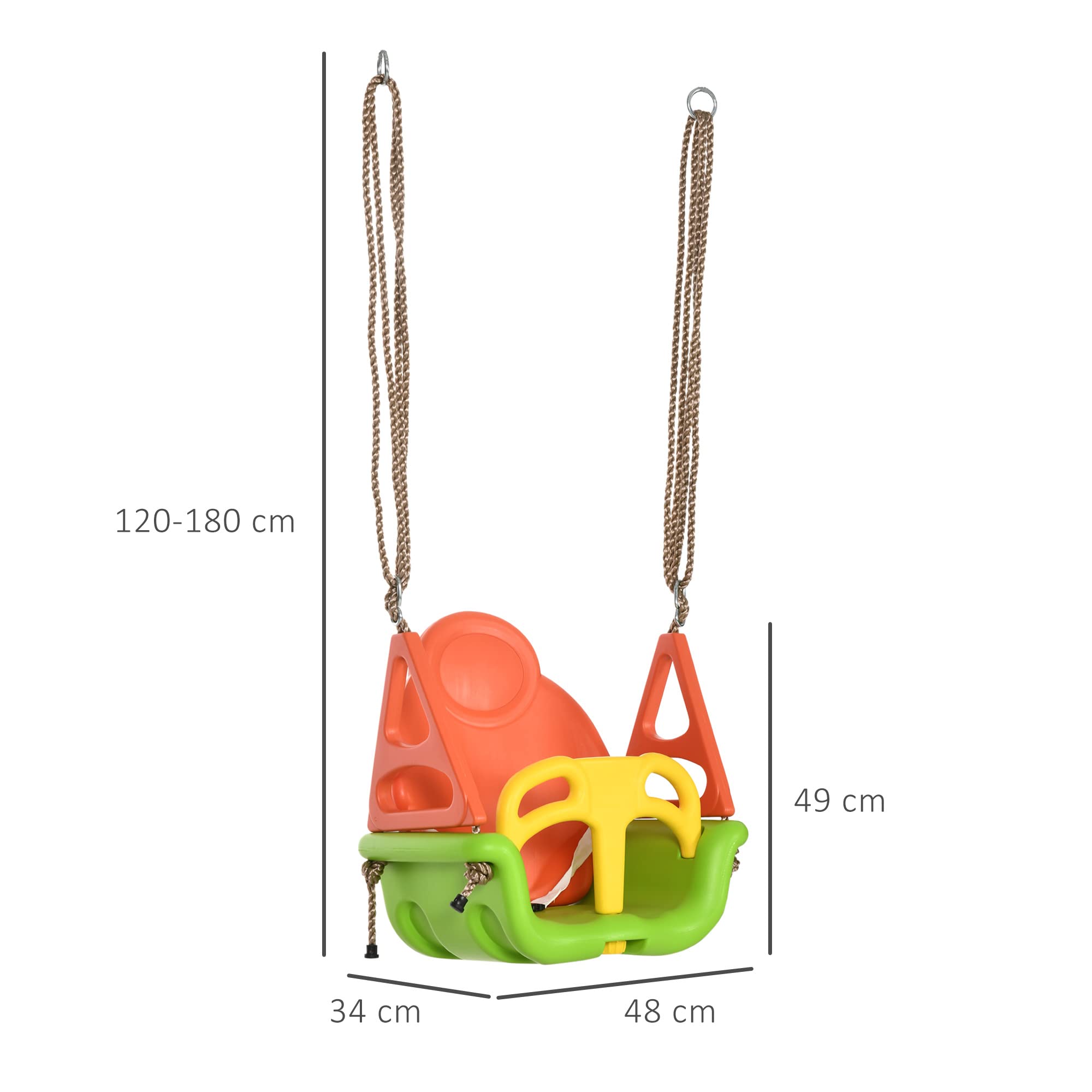 Outsunny Babyschaukel 3 in 1 Kinderschaukel Babysitz verstellbar Mitwachsend Schaukelsitz mit Rückenlehne, für Kinder von 9-36 Monaten, für Outdoor & Indoor, Grün