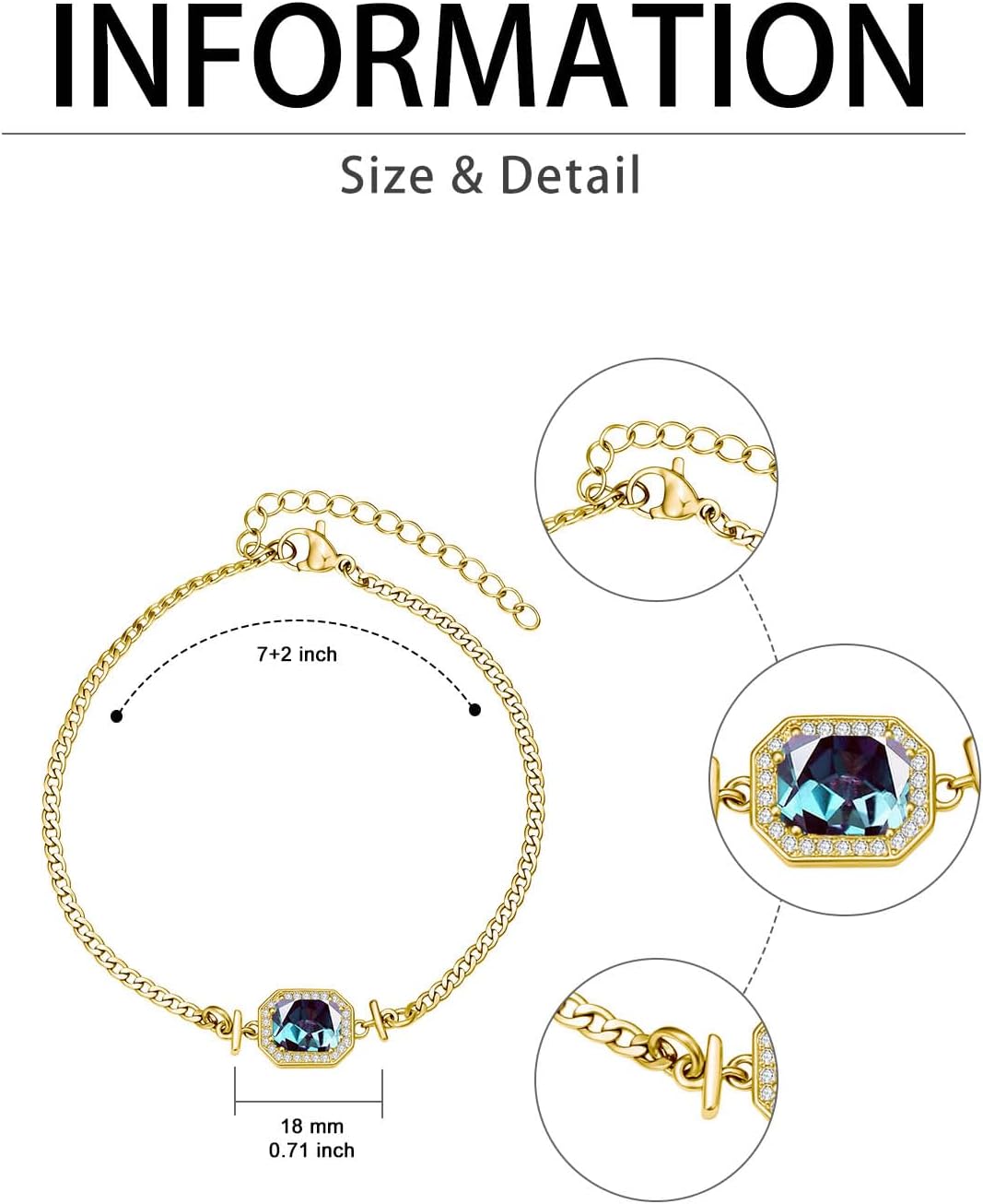 Mothers Day Gifts for Women Dainty 18k White/Yellow Gold Stand Birthstone Bracelet Birthstone Jewelry Valentine Birthday Day Gifts for Women Her Mother Girlfriend Sister