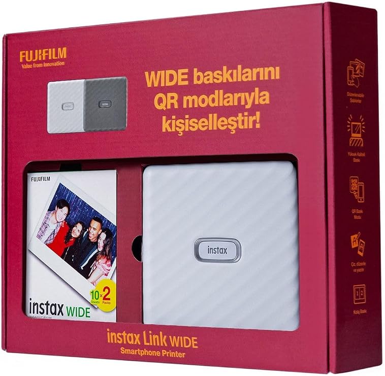 Instax Link Wide Beyaz Akıllı Telefon Yazıcısı Bundle Box