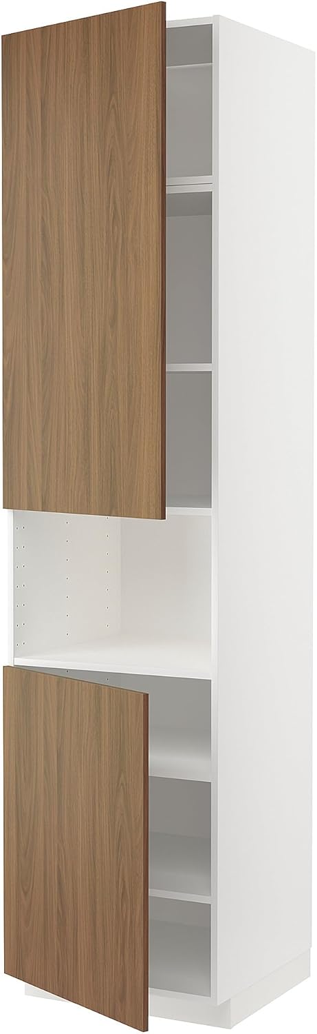 METOD High cab f micro w 2 doors/shelves, white/Tistorp brown walnut effect, 60x60x240 cm