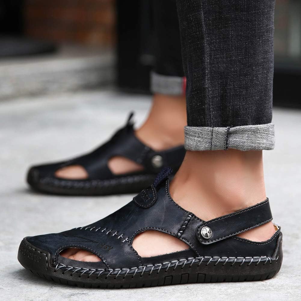 Asifn Hommes Cuir Sandales Marche Leather Chaussure Plage Bout Été Respirant Randonnée Fermé Ouvert Trekking Fisherman