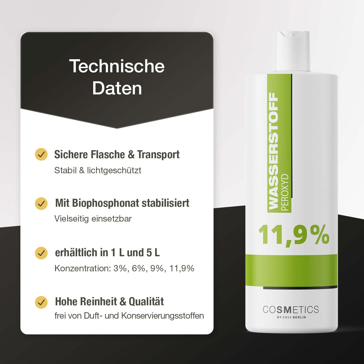 Wasserstoffperoxid 11,9% 5 Liter by COSMETICS55 | Hochprozentige H2O2 Wasserstoffperoxyd Lösung | Blondierung, Blondiermittel, Bleichmittel | Deutsche Herstellung (Familienunternehmen 3. Generation)