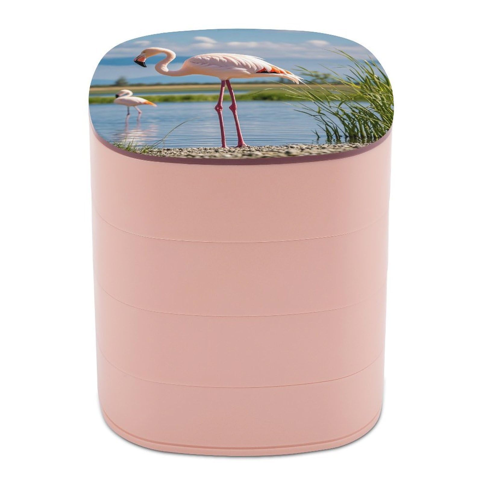 LZQPOEAS Flamingos Jewelry Organizer Small Jewelry Storage Box Earring Holder for Women 4-Layer Rotating Travel Jewelry Tray Case with Lid for Bracelets Rings Gift